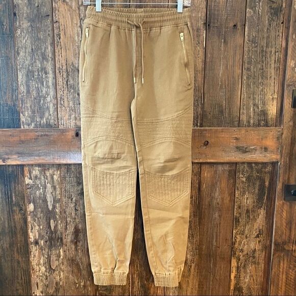 NX3 S Khaki HipHop Dance Baggy Waist Tie Padded Knee Stretch Cuffed Pants - Picture 2 of 9